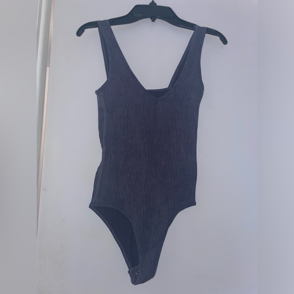 Aura Blue Gray Ribbed Body Suit